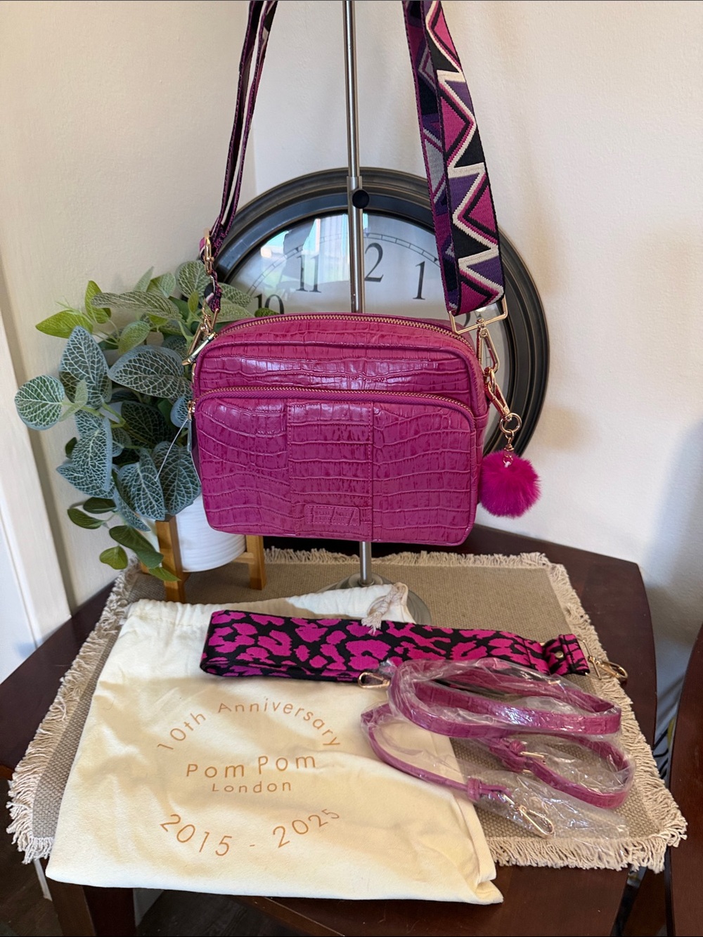 Pom Pom London Limited Edition Fuchsia Croc-Embossed Crossbody Bag